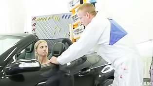 Russian blonde railed by a mechanic